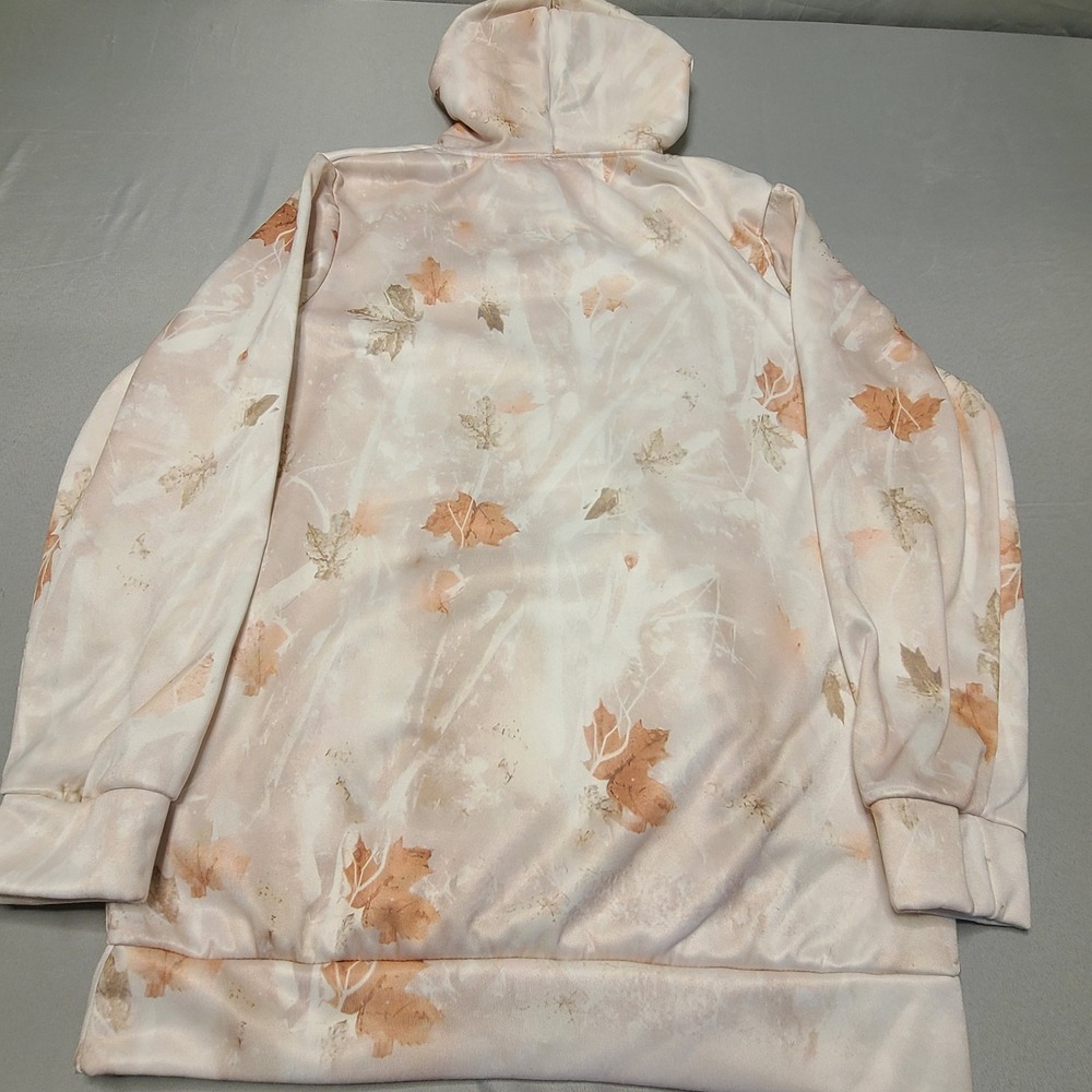 Unbranded Autumn Leaf Print Hoodie Mens Large Cream Orange Fall Nature Pullover‎